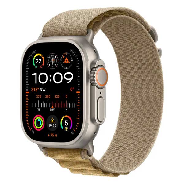 Apple Watch Ultra 2 GPS + Cellular 49mm Natural Titanium Case with Tan Alpine Loop - LargeApple Watch > Ultra 2