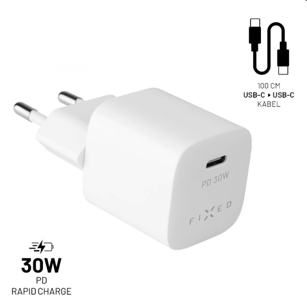 FIXED Set mini Hálózati töltő USB-C kimenettel és USB-C/USB-C kábel 1m