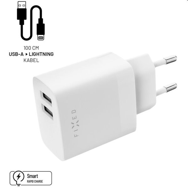 FIXED Set Hálózati töltő 2xUSB a kábel USB/Lightning 1m MFI