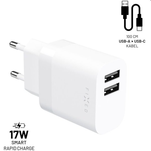 FIXED Set Hálózati töltő 2xUSB kimenettel és USB/USB-C kábellel