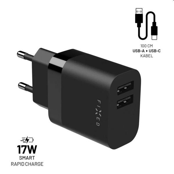 FIXED Set Hálózati töltő 2xUSB kimenettel és USB/USB-C kábellel