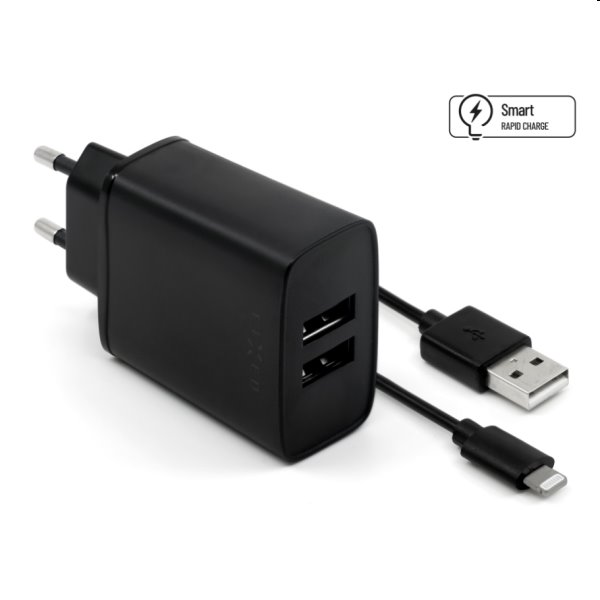 FIXED Hálózati töltő Smart Rapid Charge 2 x USB 15W + kábel USB/Lightning MFI 1m