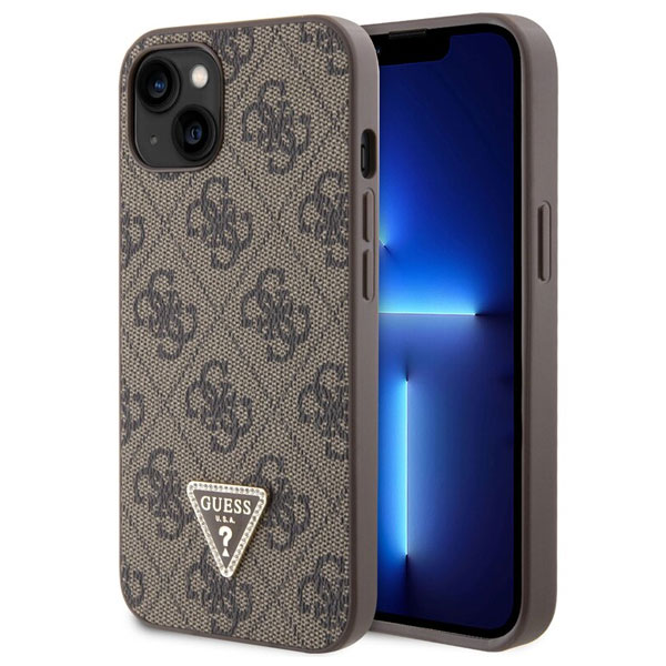 Guess PU 4G Strass Triangle Metal Logo Hátlapi tok iPhone 15 számára