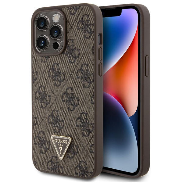 Guess PU 4G Strass Triangle Metal Logo Hátlapi tok iPhone 15 Pro Max számára