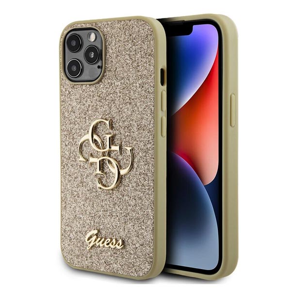 Guess PU Fixed Glitter 4G Metal Logo Hátlapi tok pre iPhone 12/12 Pro