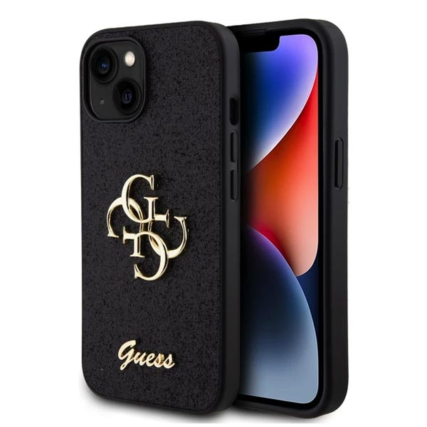 Guess PU Fixed Glitter 4G Metal Logo Hátlapi tok pre iPhone 13