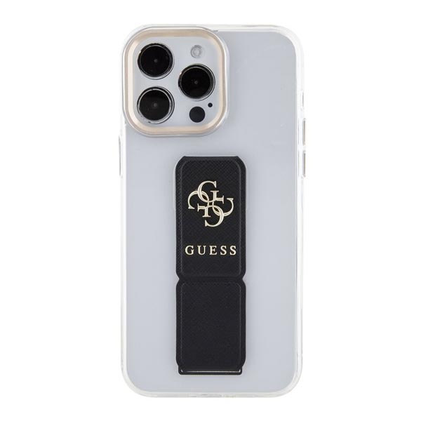 Guess PU Grip Stand 4G Metal Logo Hátlapi tok iPhone 15 Pro számára