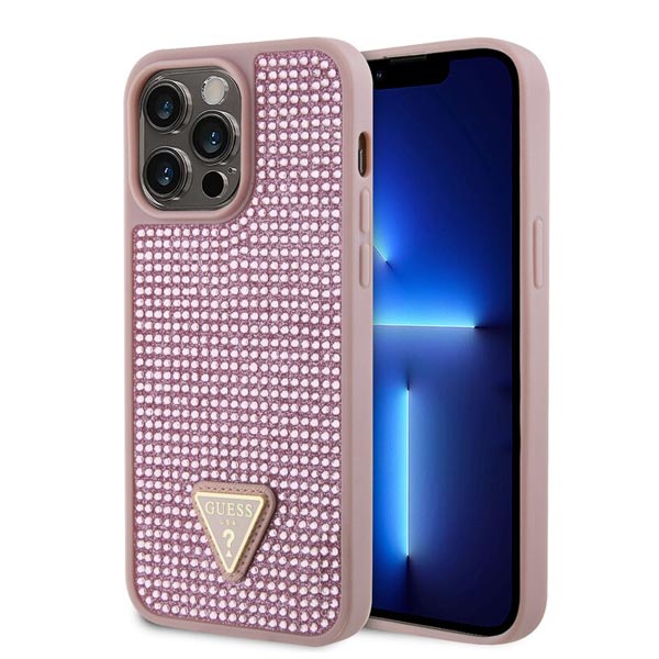 Guess Rhinestones Triangle Metal Logo Tok iPhone 15 Pro számára