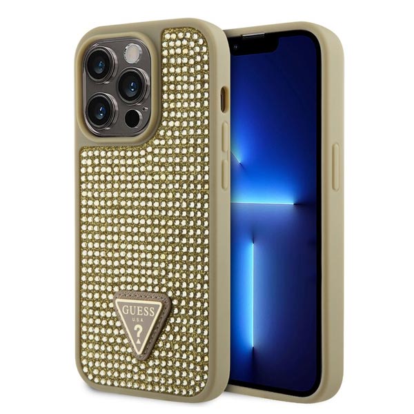 Guess Rhinestones Triangle Metal Logo Tok iPhone 15 Pro számára