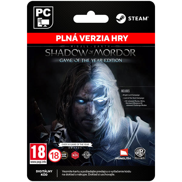 Middle-Earth: Shadow of Mordor (Game of the Year Kiadás) [Steam] - PCCD-Kulcsok > Akciójátékok