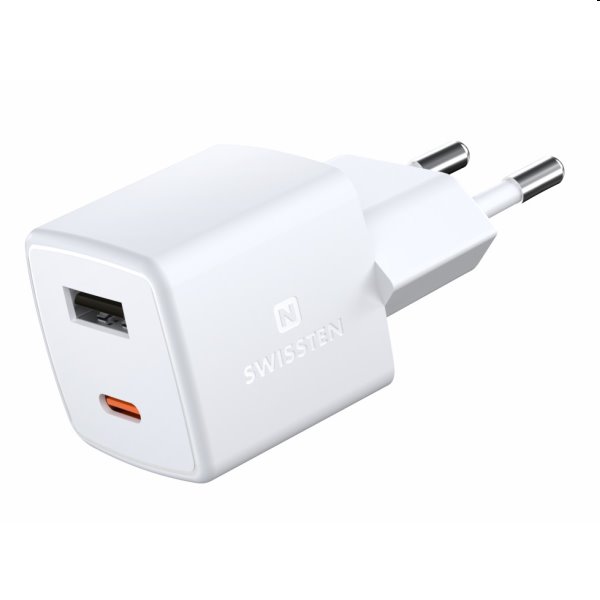 Mini Adapter Swissten GaN 1x USB-C + 1xUSB 30W