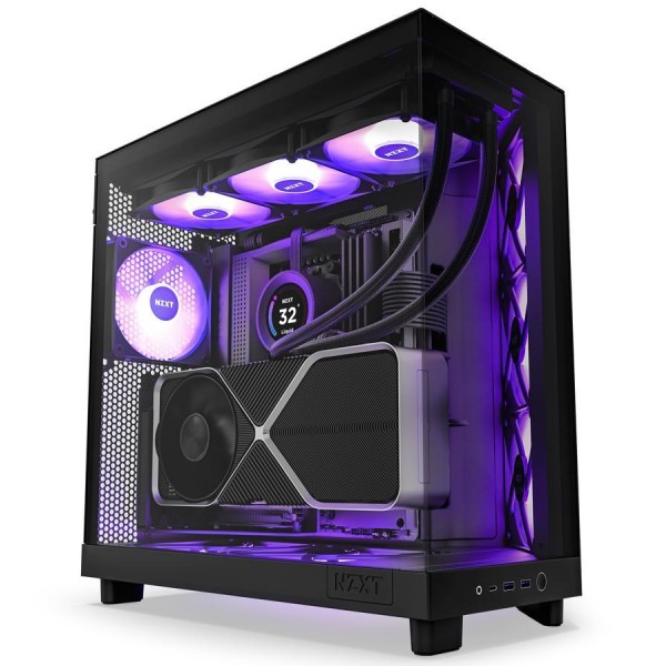 NZXT case H6 Flow RGB / 3x120 mm fan / tempered glass / mesh panel / feketeHázak > Midi tower