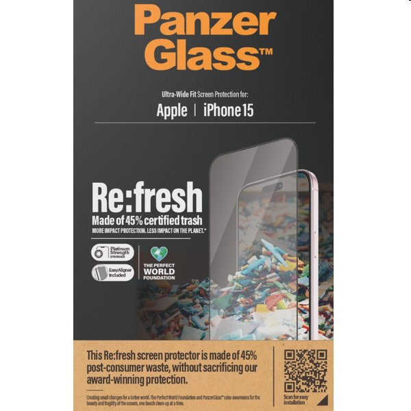 PanzerGlass Re:fresh UWF védőüveg applikátorral Apple iPhone 15 számára