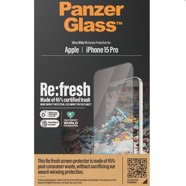 PanzerGlass Re:fresh UWF védőüveg applikátorral Apple iPhone 15 Pro számára