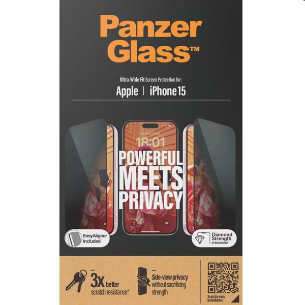 PanzerGlass UWF Privacy védőüveg applikátorral Apple iPhone 15 számára