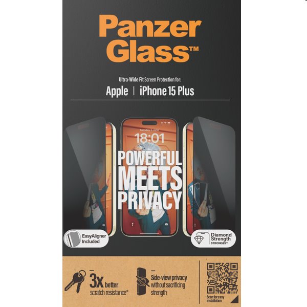 PanzerGlass UWF Privacy védőüveg applikátorral Apple iPhone 15 Plus számára