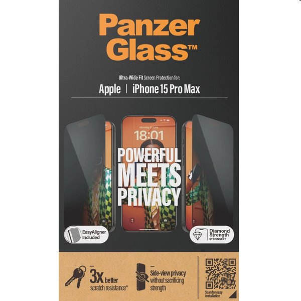 PanzerGlass UWF Privacy védőüveg applikátorral Apple iPhone 15 Pro Max számára