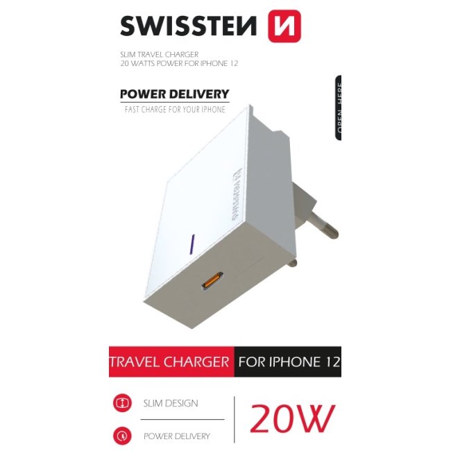 Gyorstöltő Swissten Power Delivery 20W  1x USB-C  iPhone 12