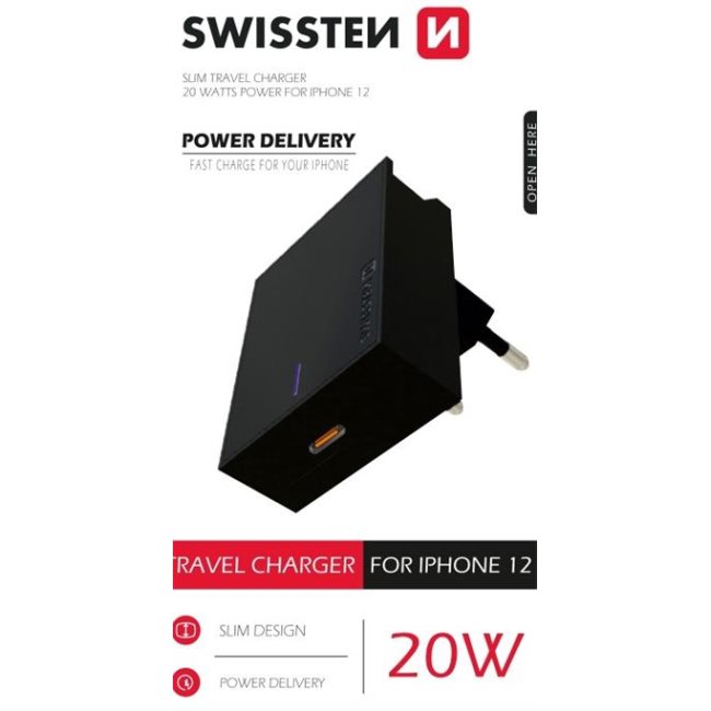 Gyorstöltő Swissten Power Delivery 20W  1x USB-C  iPhone 12