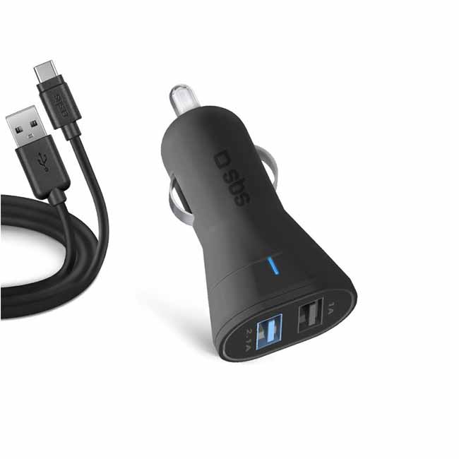 SBS car charger 2xUSB/USB-C