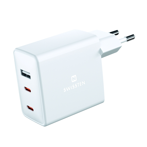 Hálózati Adapter Swissten GaN 2 x USB-C + 1 x USB 70 W