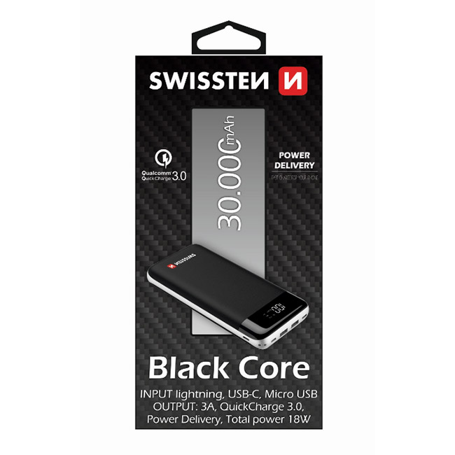 Swissten Black Core Slim Powerbank 30.000 mAhPowerbank > 20000 mAh fölött