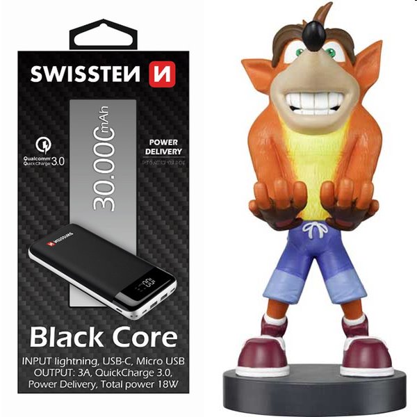 Swissten Black Core Slim Powerbank 30.000 mAh + kábel Guy Crash Bandicoot Trilogy (Crash Bandicoot)Powerbank > 20000 mAh fölött