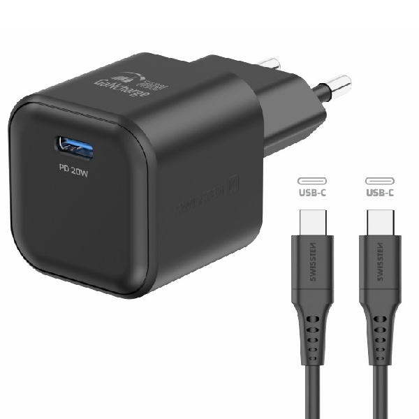 SWISSTEN GaN hálózati adapter 1x USB-C 20 W PD