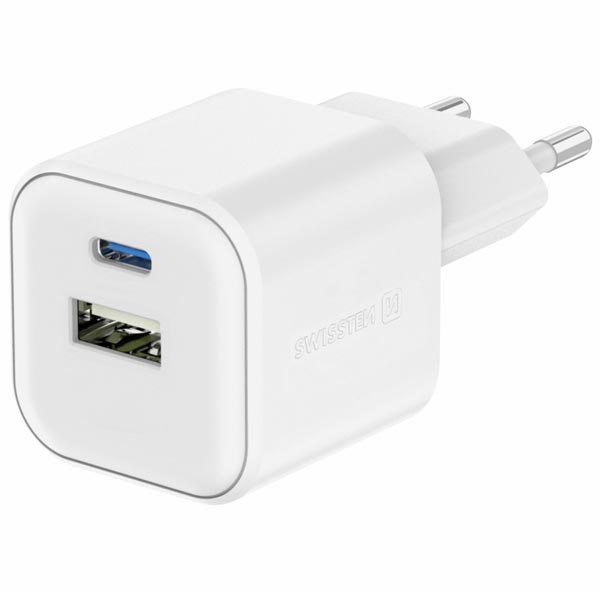 SWISSTEN GaN hálózati adapter 1 x USB-C 45 W PD és 1 x USB-A 18 W QCTöltők > Hálózati