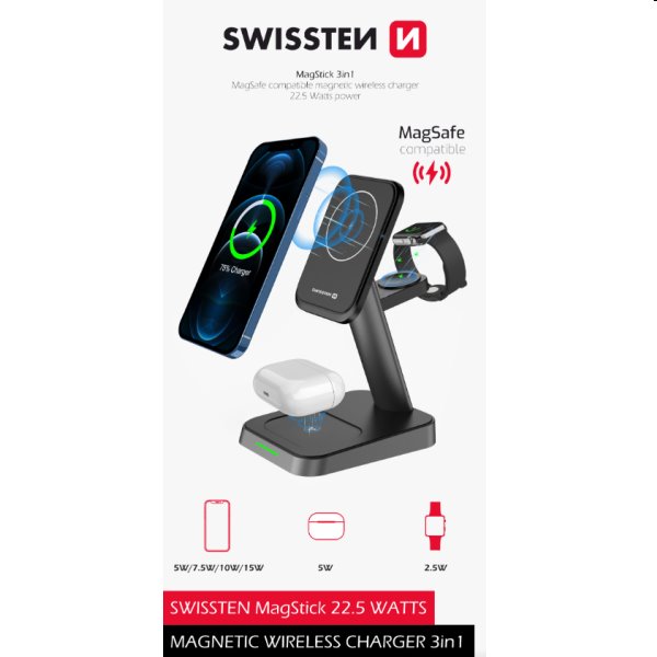 Swissten MagStick vezeték nélküli töltő 3in1 22