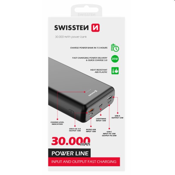 Swissten Power Line Powerbank 30 000 mAh 20W