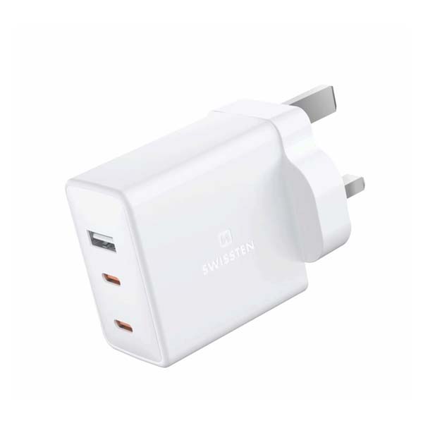 Swissten hálózati adapter GaN 2x USB-C + 1x USB 70W UK csatlakozóaljzathoz