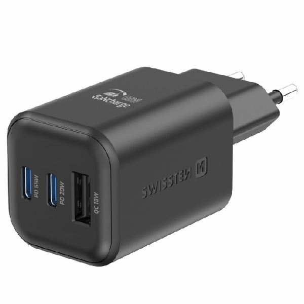 SWWISTEN hálózati adapter GaN 2x USB-C 65 W PD + 1x USB-A 18 W QC