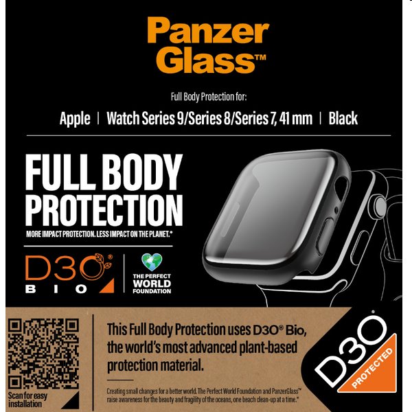 Full Body D3O PanzerGlass edzett üveg Apple Watch 9/8/7 41 mm számára