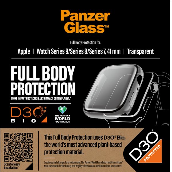 Full Body D3O PanzerGlass edzett üveg Apple Watch 9/8/7 45 mm számára