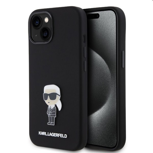 Karl Lagerfeld Liquid Silicone Metal Ikonik hátlapi tok Apple iPhone 15 számára